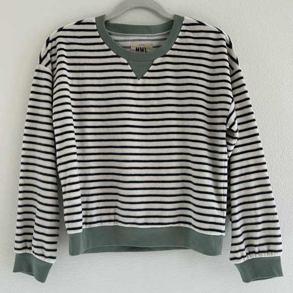 MWL Velour Crewneck Sweatshirt in Stripe - Picture 2 of 5